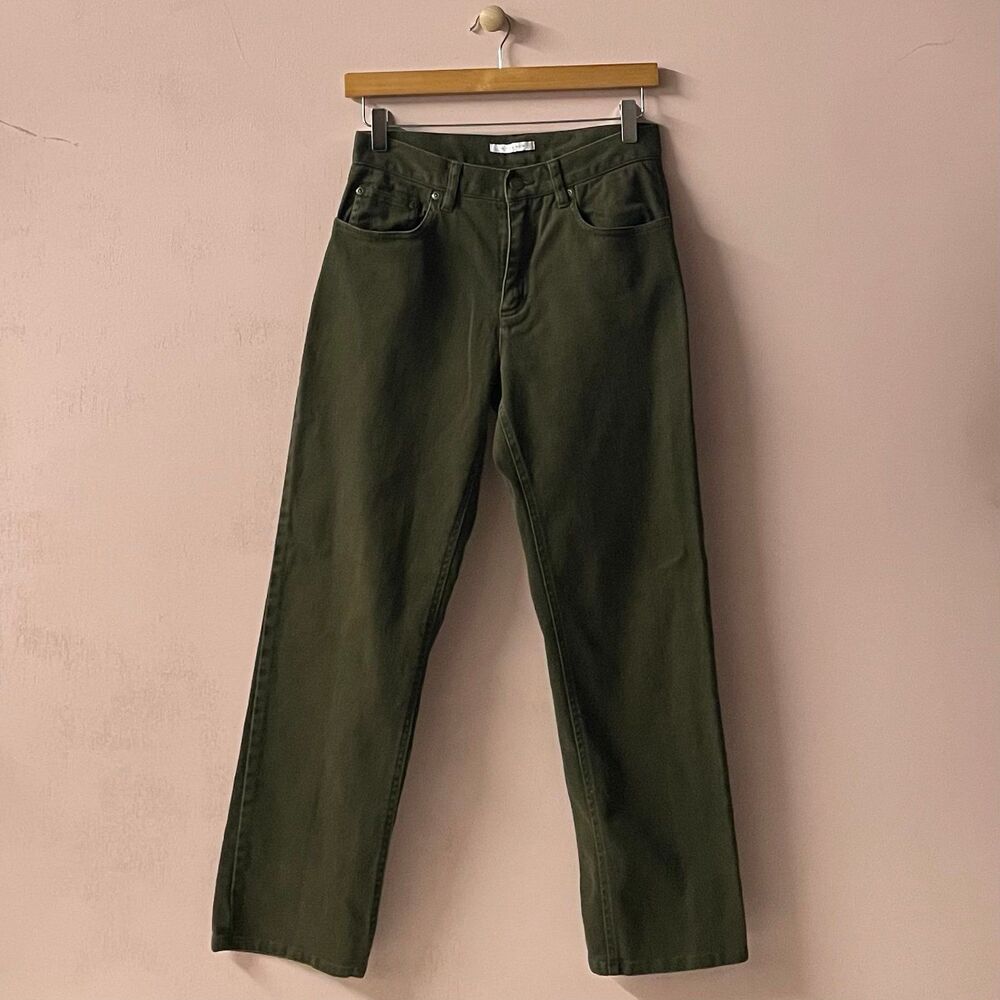 Vintage Jones New York Sport Petite Olive Green Straight Leg Jeans Size 6P GUC